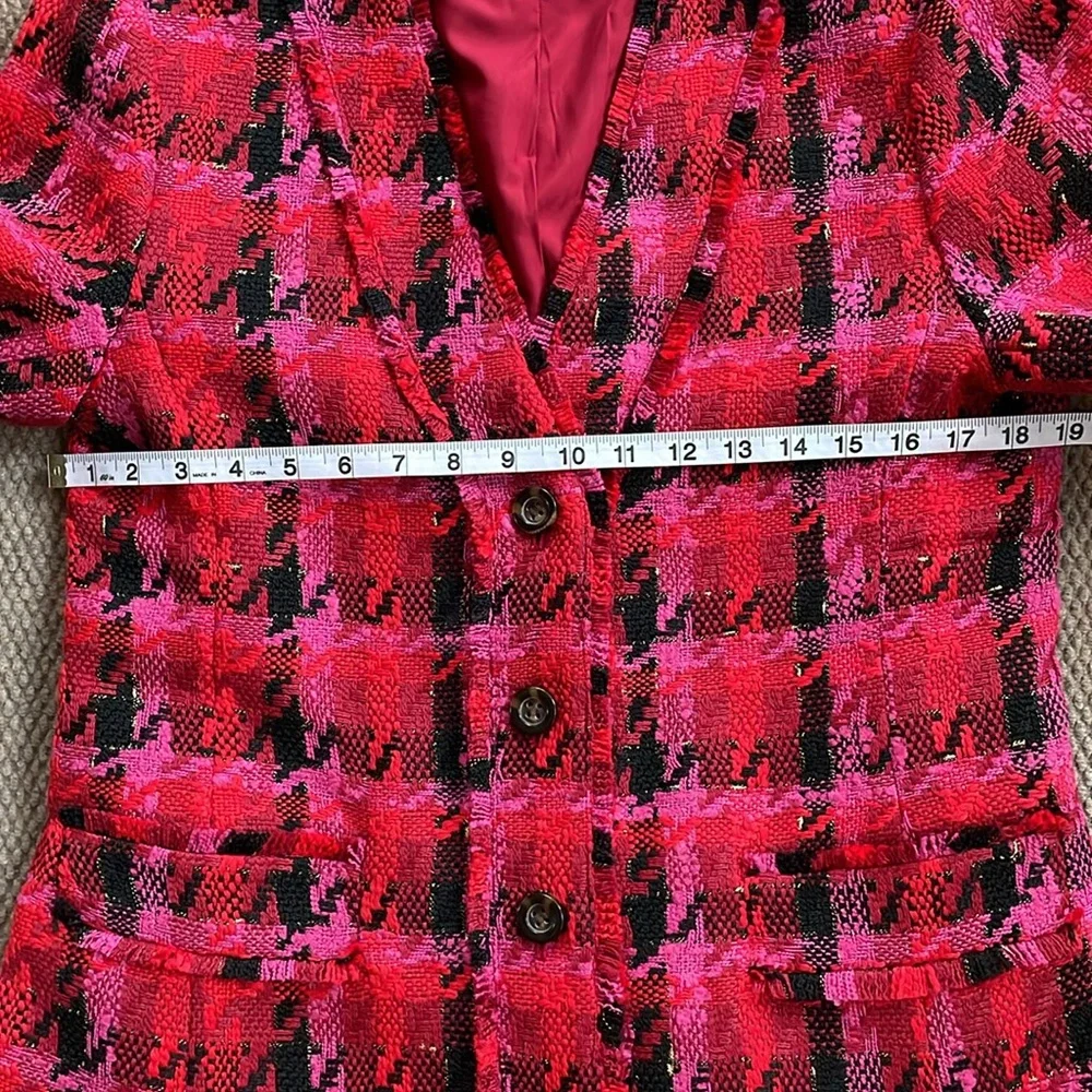 Ann Taylor Pink Multi Houndstooth Tweed Long Jacket - Like new - Picture 11 of 12